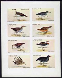 Nagaland 1972 Birds (Sandpiper, Rail, Knot, Dunlin, etc) imperf set of 8 opt'd 'Viet-Nam Peace Treaty 1973' unmounted mint, stamps on , stamps on  stamps on birds        sandpiper     knot     dunlin     moorhen     peace