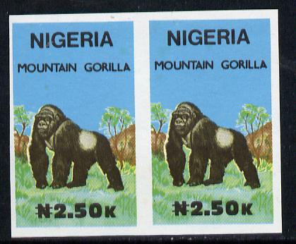 Nigeria 1990 Wildlife - Gorilla N2.50 unmounted mint imperforate pair*, stamps on animals    apes