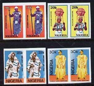 Nigeria 1989 Traditional Costumes set of 4 in unmounted mint IMPERF pairs, as SG 582-85*, stamps on costumes