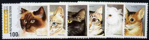 Benin 1995 Domestic Cats complete set of 6, SG 1298-1303, Mi 668-73 unmounted mint*, stamps on cats