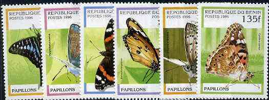 Benin 1996 Butterflies complete set of 6 unmounted mint, Mi 778-83*, stamps on butterflies