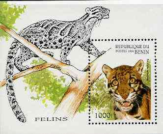 Benin 1996 Wild Cats perf m/sheet (1000f value) unmounted mint Mi BL 19, stamps on cats