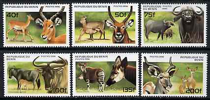 Benin 1996 Animals complete set of 6, unmounted mint SG 1439-44*, stamps on animals    buffalo    bovine    antelope          