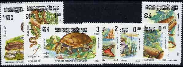 Kampuchea 1983 Reptiles complete unmounted mint set of 7, SG 454-60, Mi 496-502*, stamps on reptiles    lizards    turtles     snakes    crocs, stamps on snake, stamps on snakes, stamps on 