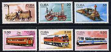 Cuba 1988 Railway Development complete set of unmounted mint, SG 3365-70, Mi 3221-26*, stamps on railways