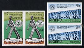 Nigeria 1986 International Affairs 25th Anniversary set of 2 in unmounted mint imperf pairs (as SG 537-8)*, stamps on constitutions   education