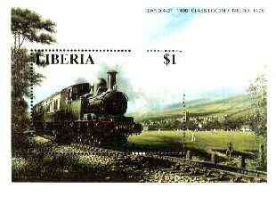 Liberia 1995 Locomotives $1 m/sheet (GWR 0-4-2 1400 Class passing Cricket Match) unmounted mint, stamps on railways, stamps on cricket
