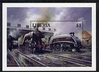 Liberia 1994 Locomotives $1 m/sheet (ER Pacifics A3 60044 Melton & A4 60017 Silver Fox) unmounted mint, stamps on railways   