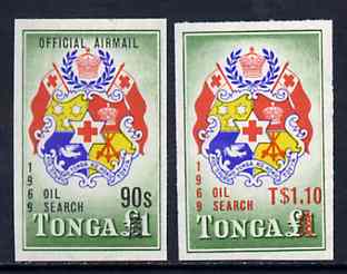 Tonga 1969 Official imperf set of 2 opt'd First Oil Search unmounted mint, SG O37-38, stamps on , stamps on  stamps on energy, stamps on  stamps on  oil , stamps on  stamps on 