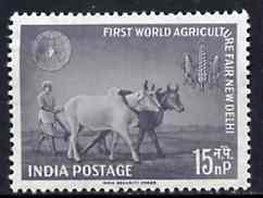 India 1959 First World Agricultural Fair unmounted mint, SG 425*, stamps on ploughing    agriculture      oxen       bovine