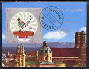 Fujeira 1971 Munich Olympics imperf m/sheet (Pommel Horse) cto used, Mi BL 53B, stamps on sport    gymnastics, stamps on  gym , stamps on gymnastics, stamps on 