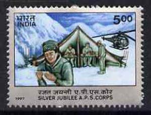 India 1997 Silver Jubilee of APS Corps (Helicopter & Mountains) unmounted mint SG 1697*, stamps on helicopters    aviation    militaria    postal    mountains