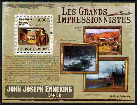 Comoro Islands 2009 The Impressionists - John Joseph Enneking perf souvenir sheet unmounted mint, stamps on arts