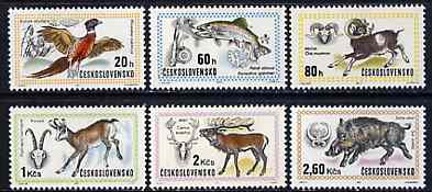 Czechoslovakia 1971 World Hunting Exhibition unmounted mint set of 6, SG 1967-72, Mi 2014-19, stamps on , stamps on  stamps on hunting    pheasant   game    trout    fish    mouflon     chamois      deer    animals     boars