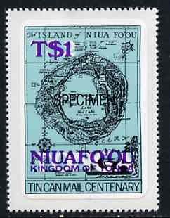 Tonga - Niuafo'ou 1983 Map 1p on 2p self-adhesive opt'd SPECIMEN, as SG 15 unmounted mint, stamps on maps, stamps on self adhesive