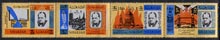 Sharjah 1966 Churchill Commemoration unmounted mint perf strip of 4 with new values surcharged in black, Mi 254-57A, stamps on churchill     personalities     london