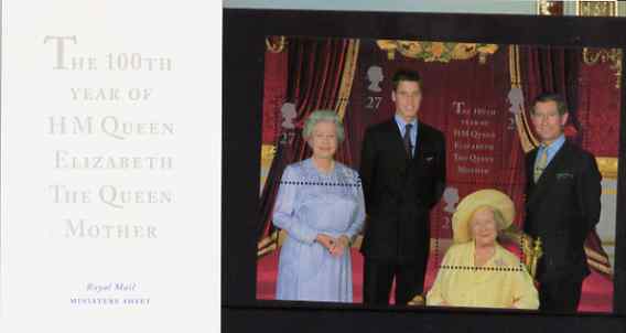 Great Britain 2000 Queen Mothers 100th Birthday m/sheet (featuring 4 generations of the Royal Family) in official presentation pack SG MS 2161, stamps on royalty, stamps on queen mother