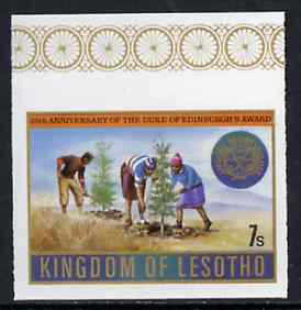 Lesotho 1981 Duke of Edinburgh Award Scheme 7s Tree Planting imperf unmounted mint, pairs & gutter pairs available - price pro-rata, SG 463var, stamps on trees     youth