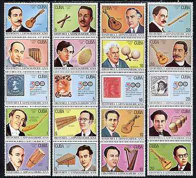 Cuba 1991 Latin American History (6th Series - Music) set of 20 unmounted mint, SG 3666-85, stamps on music, stamps on stamp on stamp, stamps on guitar, stamps on stamponstamp