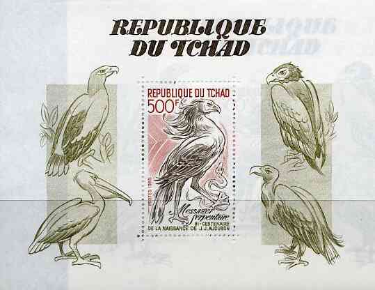 Chad 1985 Birth Bicentenary of John Audubon (Birds) unmounted mint m/sheet, SG MS 798, stamps on birds    audubon     stork     secretary     snakes, stamps on snake, stamps on snakes, stamps on 