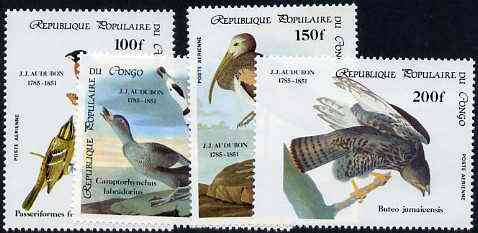 Congo 1985 Birth Bicentenmary of John Audubon (Birds) perf set of 4 unmounted mint, SG 985-88, stamps on birds, stamps on audubon, stamps on ibis, stamps on hawk, stamps on duck, stamps on birds of prey