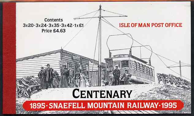 Isle of Man 1995 Centenary of Snaefell Mountain Railway Â£4.63 booklet complete and very fine, SG SB39, stamps on railways, stamps on mountains