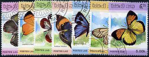 Laos 1986 Butterflies complete set of 7 fine cto used, SG 883-89*, stamps on butterflies