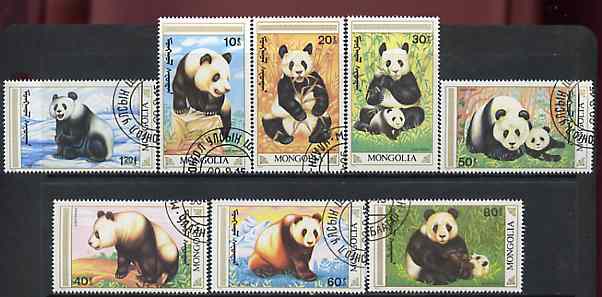 Mongolia 1990 The Giant Panda complete set of 8 very fine cto used, SG 2129-36*, stamps on , stamps on  stamps on animals, stamps on pandas, stamps on bears