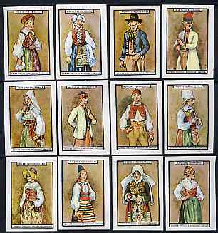 Match Box Labels - complete set of 12 Swedish Costumes (brown background) very fine unused condition (Swedish), stamps on costumes