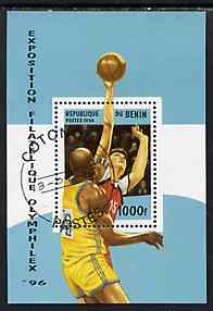 Benin 1996 Olymphilex 96 Stamp Exhibition perf m/sheet (Basketball) cto used, stamps on stamp exhibitions, stamps on basketball