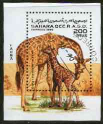 Sahara Republic 1996 Giraffes perf m/sheet cto used, stamps on animals     giraffes