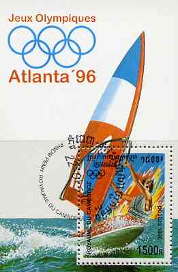 Cambodia 1996 Atlanta Olympic Games perf m/sheet (Wind Surfing) cto used, stamps on olympics    wind-surfing