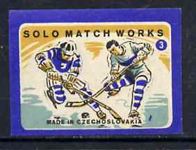 Match Box Labels - Ice Hockey (No.3 from 'Sport' set of 24) very fine unused condition (Czechoslovakian Solo Match Co Series), stamps on , stamps on  stamps on ice hockey