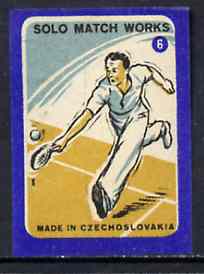 Match Box Labels - Tennis (No.6 from 'Sport' set of 24) very fine unused condition (Czechoslovakian Solo Match Co Series), stamps on tennis