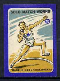 Match Box Labels - Shot Putt (No.10 from Sport set of 24) very fine unused condition (Czechoslovakian Solo Match Co Series), stamps on shot