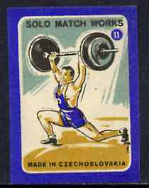 Match Box Labels - Weight Lifting (No.11 from Sport set of 24) very fine unused condition (Czechoslovakian Solo Match Co Series), stamps on weightlifting