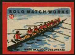 Match Box Labels - Rowing (No.14 from 'Sport' set of 24) very fine unused condition (Czechoslovakian Solo Match Co Series), stamps on rowing