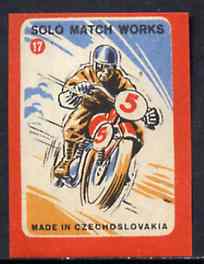 Match Box Labels - Motorcycling (No.17 from 'Sport' set of 24) very fine unused condition (Czechoslovakian Solo Match Co Series), stamps on motorbikes