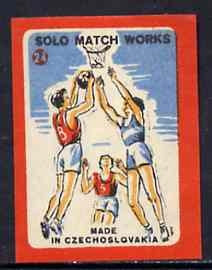 Match Box Labels - Basketball (No.24 from 'Sport' set of 24) very fine unused condition (Czechoslovakian Solo Match Co Series), stamps on basketball