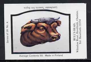 Match Box Labels - Bull's Head (No.4 from a series of 18 Pub signs) very fine unused condition (Lanchester Taverns), stamps on bull     bovine