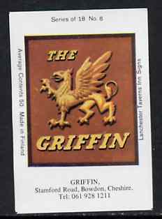 Match Box Labels - Griffin (No.8 from a series of 18 Pub signs) very fine unused condition (Lanchester Taverns), stamps on mythology, stamps on ancient greece