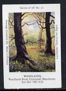 Match Box Labels - Woodlands (No.11 from a series of 18 Pub signs) very fine unused condition (Lanchester Taverns), stamps on trees    forestry