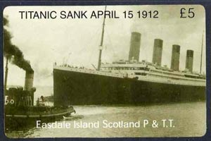 Telephone Card - Easdale Titanic #06 \A35 (collector's) card (green & white from a limited edition of 1200), stamps on films, stamps on cinema, stamps on entertainments, stamps on ships, stamps on titanic, stamps on disasters, stamps on shipwrecks