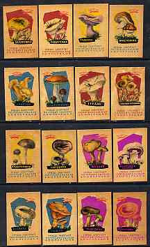 Match Box Labels - complete set of 16 Fungi (peach coloured background) very fine unused condition (Russian), stamps on fungi