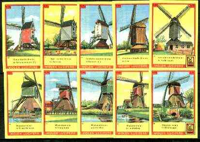 Match Box Labels - Windmills series #02 (nos 11-20) very fine unused condition (Molem Lucifers), stamps on windmills