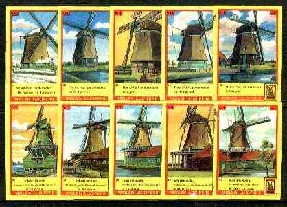 Match Box Labels - Windmills series #04 (nos 31-40) very fine unused condition (Molem Lucifers), stamps on windmills