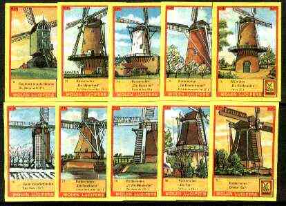 Match Box Labels - Windmills series #08 (nos 71-80) very fine unused condition (Molem Lucifers), stamps on windmills