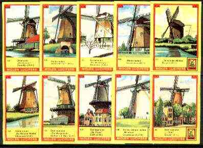 Match Box Labels - Windmills series #13 (nos 121-130) very fine unused condition (Molem Lucifers), stamps on windmills