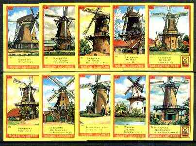 Match Box Labels - Windmills series #16 (nos 151-160) very fine unused condition (Molem Lucifers), stamps on windmills