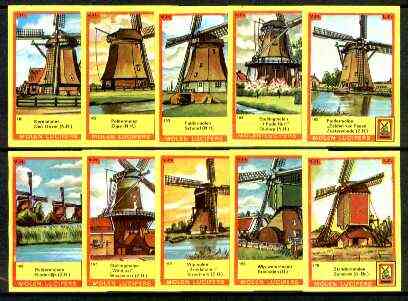 Match Box Labels - Windmills series #17 (nos 161-170) very fine unused condition (Molem Lucifers), stamps on windmills